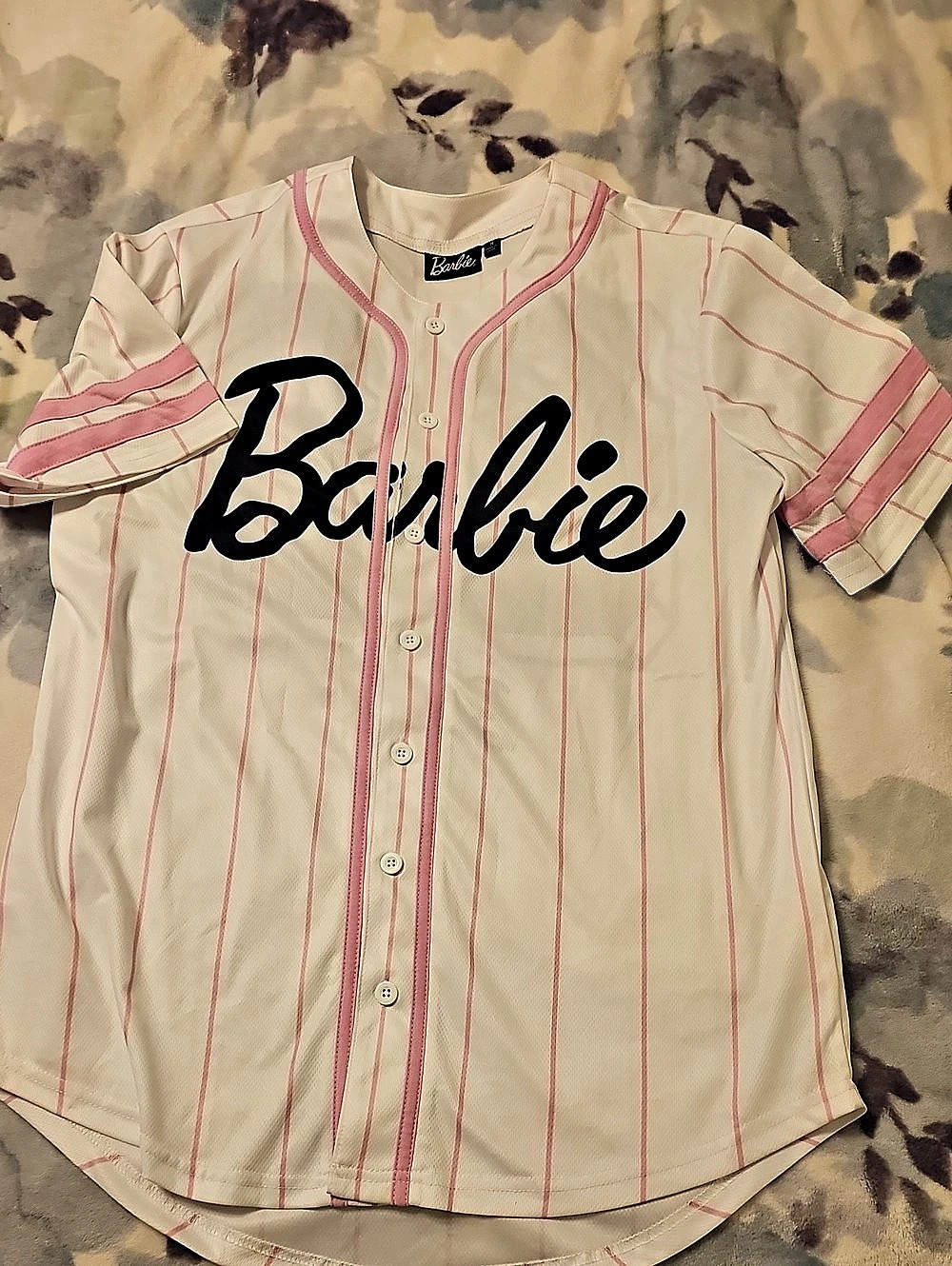 Barbie Icon 59 Baseball Jersey Women's Pink & White Striped Size Small